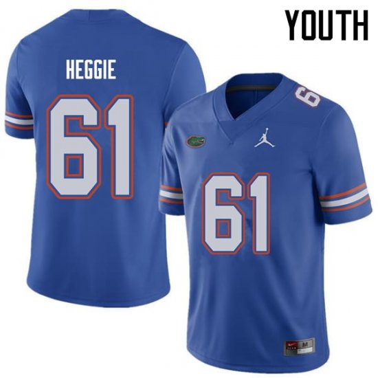 Youth Florida Gators #61 Brett Heggie NCAA Jordan Brand Royal Authentic Stitched College Football Jersey MJA7862SF